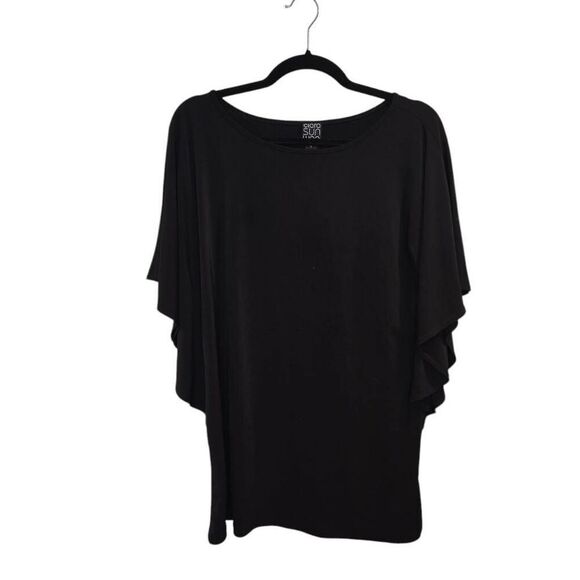 Clara Sun Woo Top Women's Small Black Batwing Flutter Sleeve Round Neck Stretch - Picture 1 of 5
